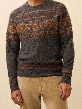 Faherty Donegal Crew Sweater Charcoal Coast Fair Isle Merino Wool XL NWT